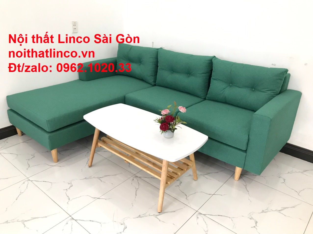 Sofa góc giá rẻ | Sofa phòng khách Góc chữ L Xanh ngọc rẻ đẹp | Nội thất Linco Sài Gòn