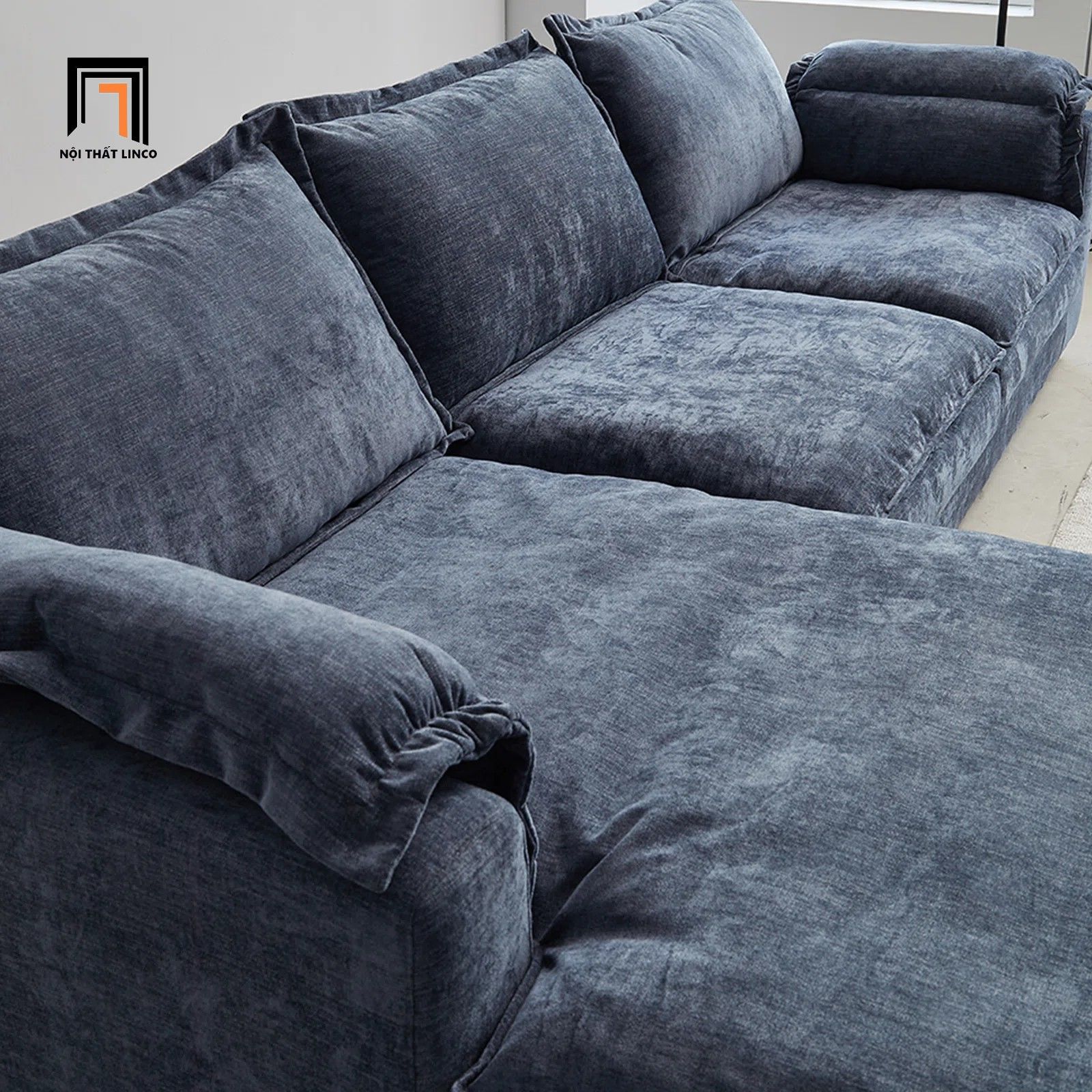 Ghế sofa góc chữ L đẹp GT92 Esed 2m4 x 1m6 vải nỉ xanh navy