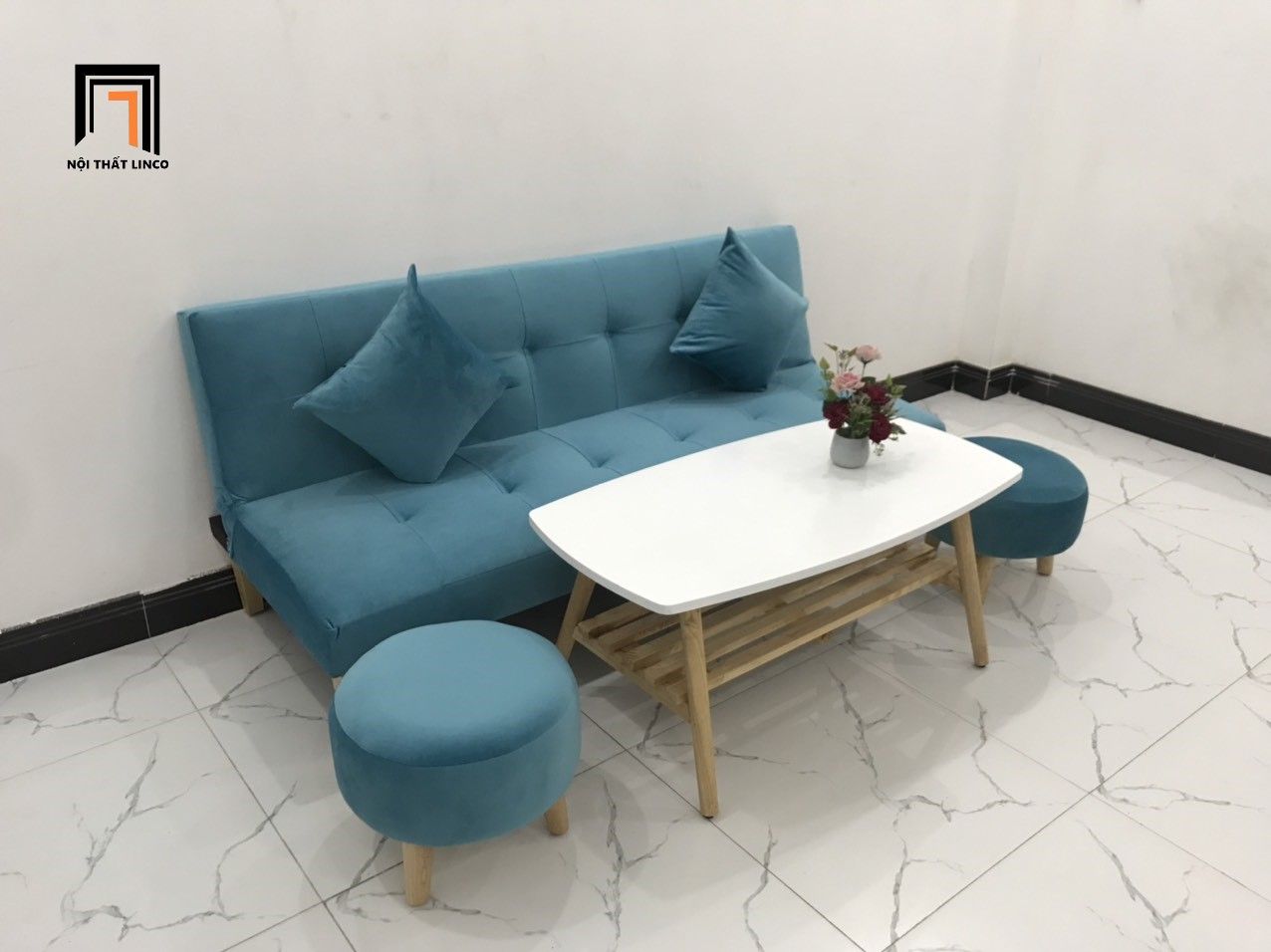 Bộ ghế sopha salon giường nằm SFG 1m7 màu xanh nước biển đẹp