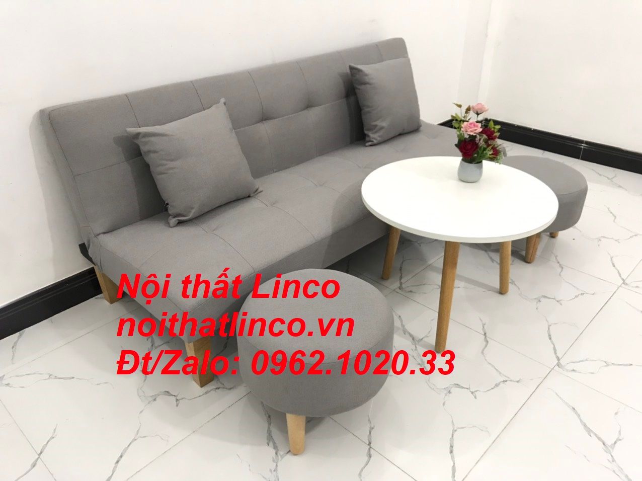 Bộ bàn ghế sofa bed giường SFG diện tích nhỏ xám ghi trắng