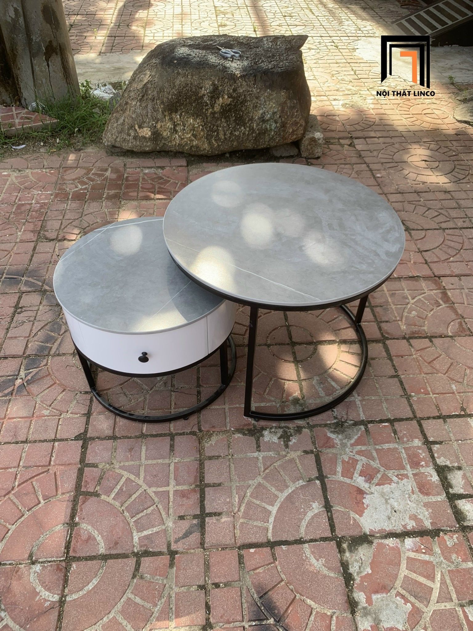 Cặp bàn trà hộc kéo nhỏ BTPK3 Coupin mặt đá xám giá rẻ