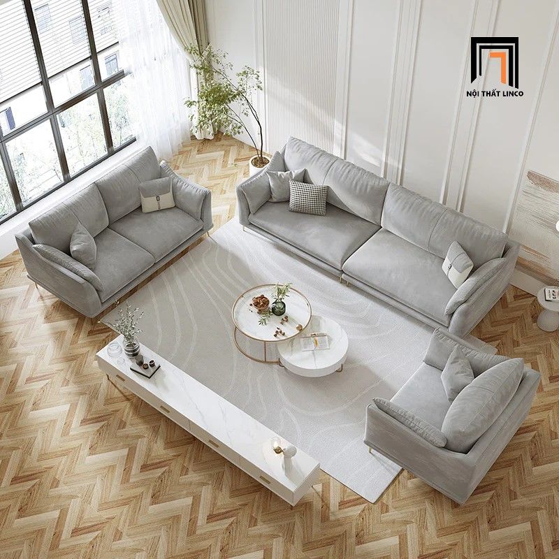 Bộ ghế sofa phòng khách gia đình KT89 Riverton vải nỉ xám