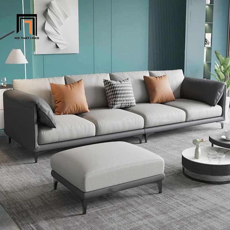 Bộ ghế sofa văn phòng da giả KT112 Lesca phối màu xám đẹp