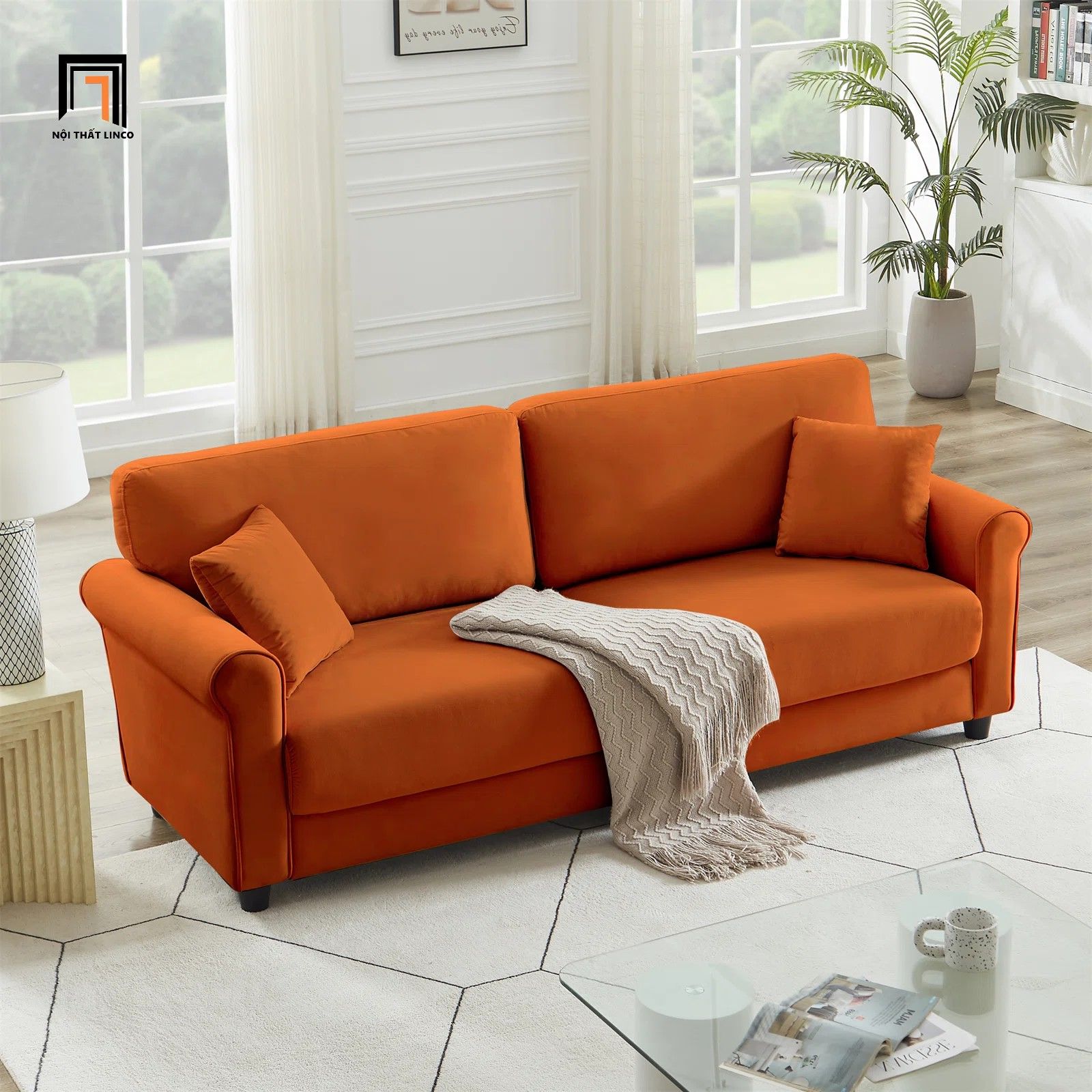Ghế sofa văng vải nhung nỉ BT170 Enzo 2m màu cam