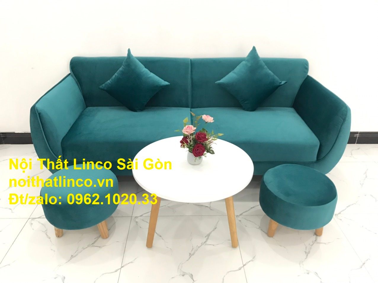 Bộ ghế salon sopha xanh cổ vịt giá rẻ | salong xanh lá cây phòng khách đẹp | Nội thất Linco Sài Gòn