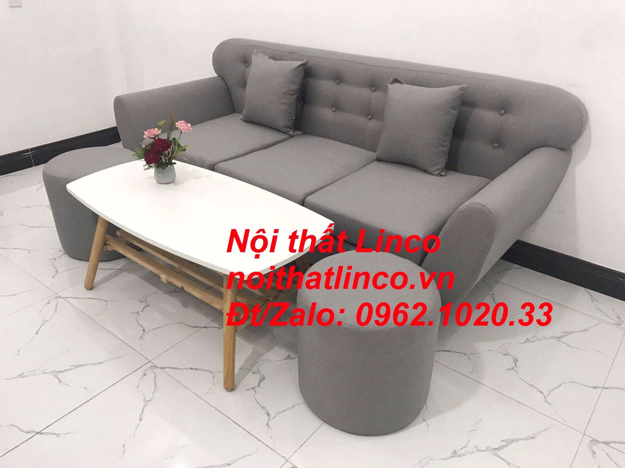 Bộ ghế sofa băng văng dài 1m9 xám ghi trắng giá rẻ Nội thất Linco HCM