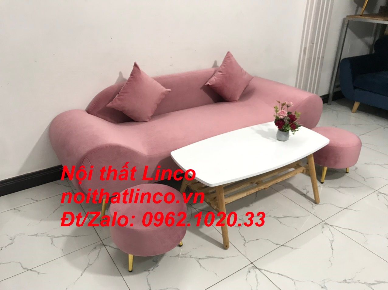 Bộ ghế sofa băng văng thuyền hồng hường cánh sen | Nội thất Linco HCM
