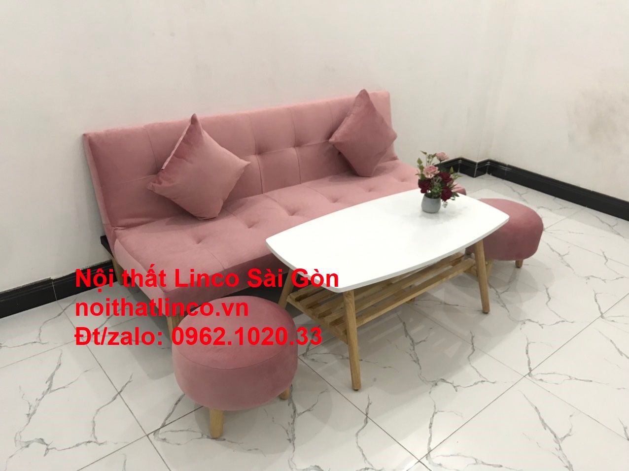 Bộ bàn ghế salon sopha màu hồng cách sen giá rẻ hiện đại Nội thất Linco Sài Gòn
