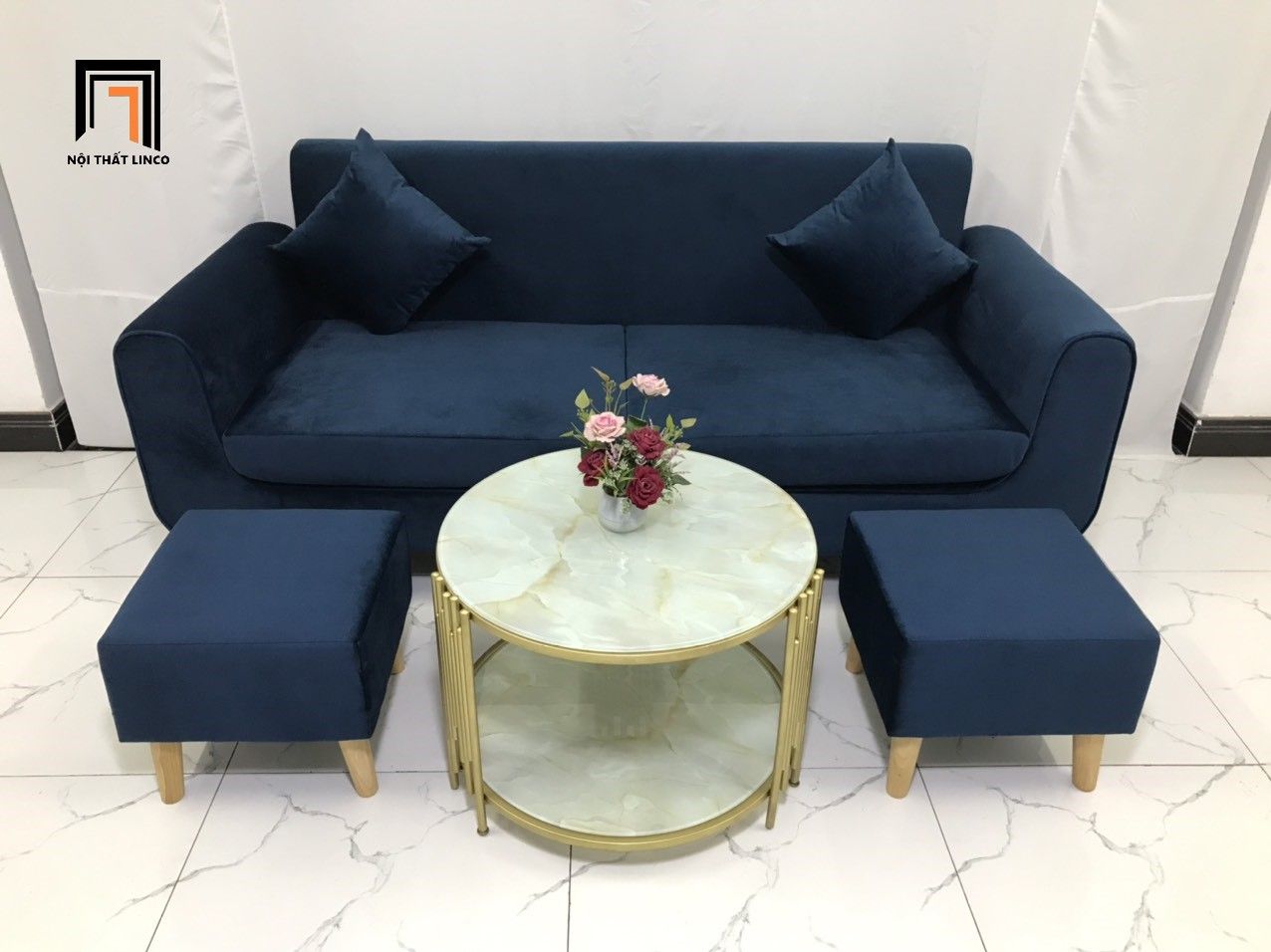 Bộ ghế sofa băng dài 1m9 NS04 màu xanh đậm vải nhung