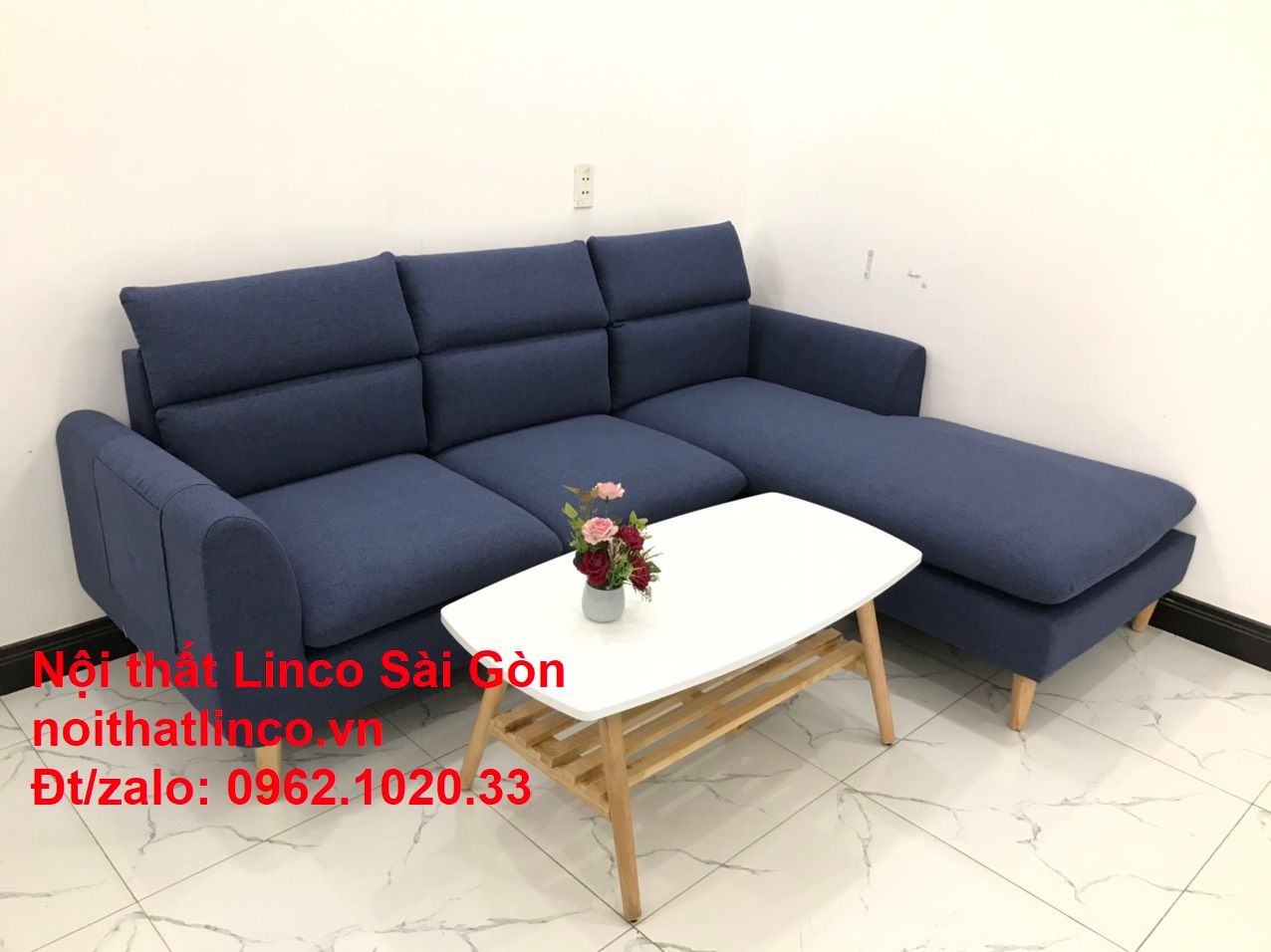 Bộ bàn ghế sofa góc | Sofa góc chữ L xanh đậm giá rẻ đẹp phòng khách | Nội thất Linco Tphcm