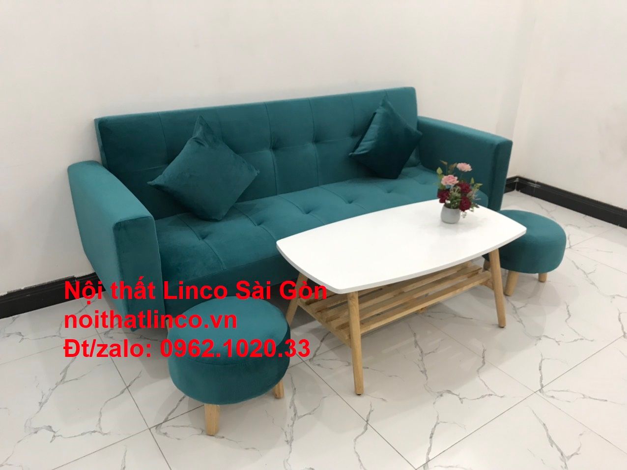 Bộ ghế salon sopha giường rẻ | Sofa màu xanh lá cây đậm phòng khách | Nội Thất Linco Sài Gòn