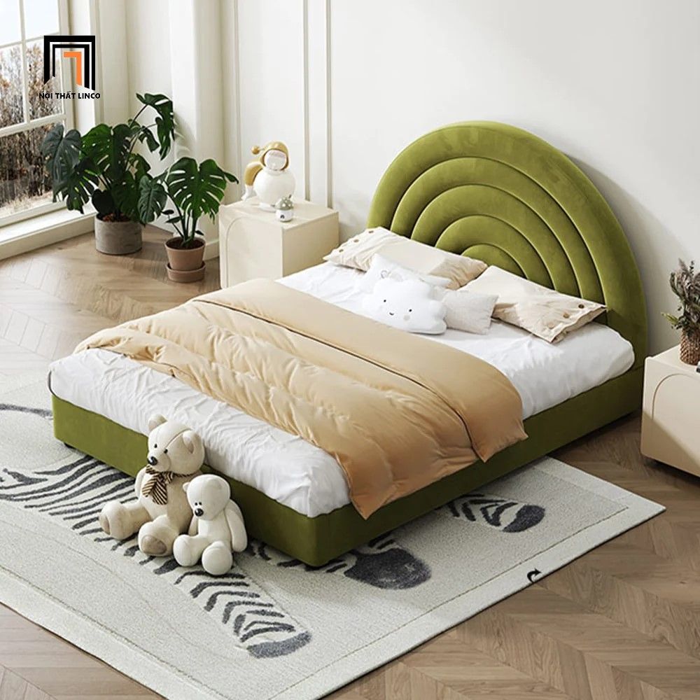 Giường ngủ bọc vải nỉ GN34 Bartley hình trăng tròn xinh xắn