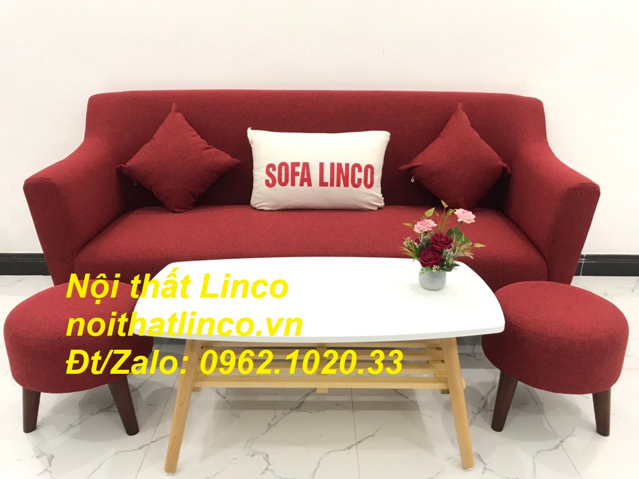 Bộ bàn ghế Sofa băng 1m9 đỏ giá rẻ phòng khách Nội thất Linco Sài Gòn