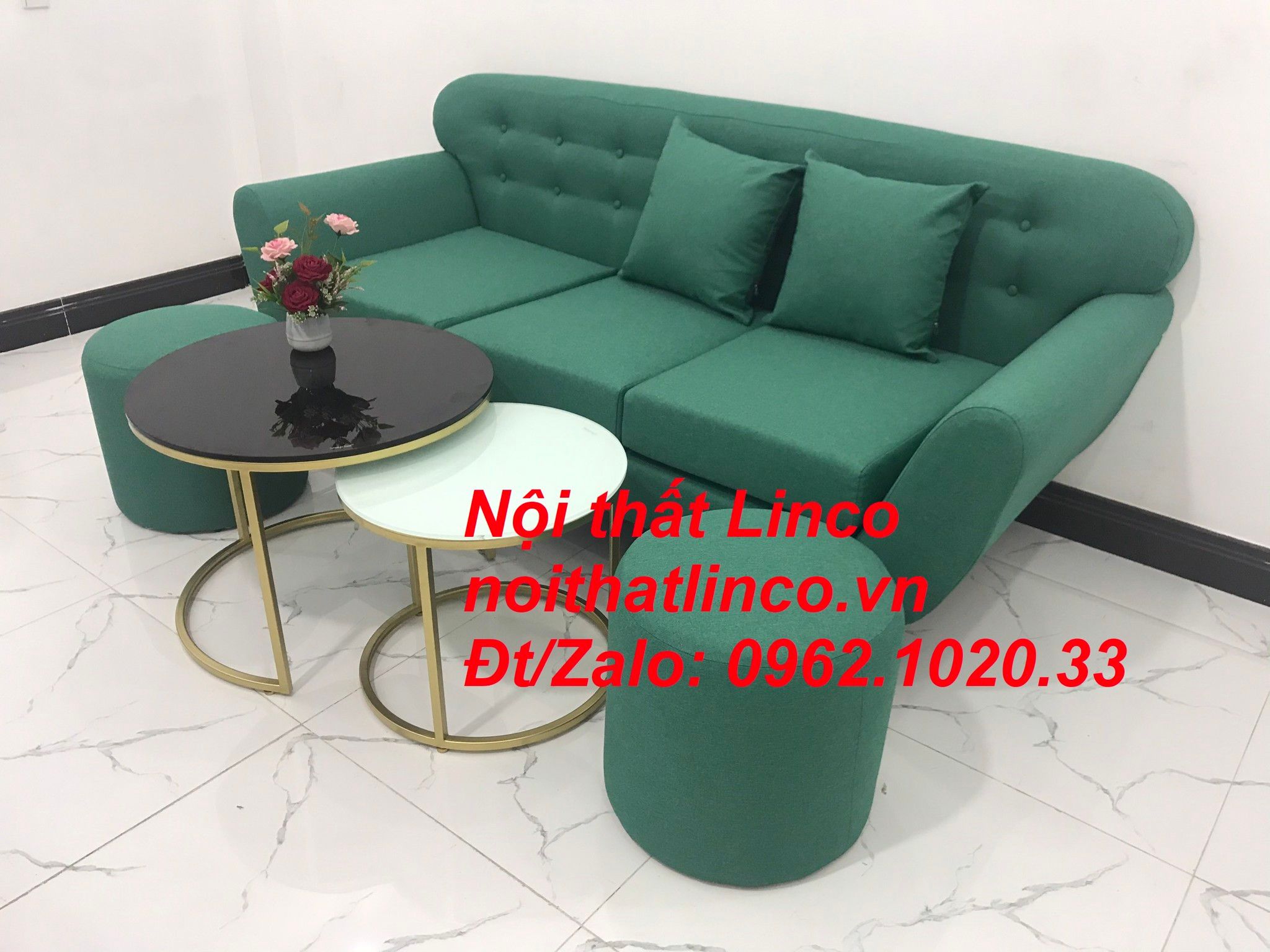 Bộ ghế sofa băng xanh ngọc lá cây giá rẻ nhỏ Nội thất Linco Sài Gòn SG