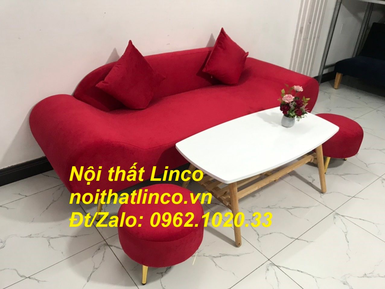 Bộ ghế sofa salon văng băng thuyền SFT dài 2m đỏ đô đẹp giá rẻ