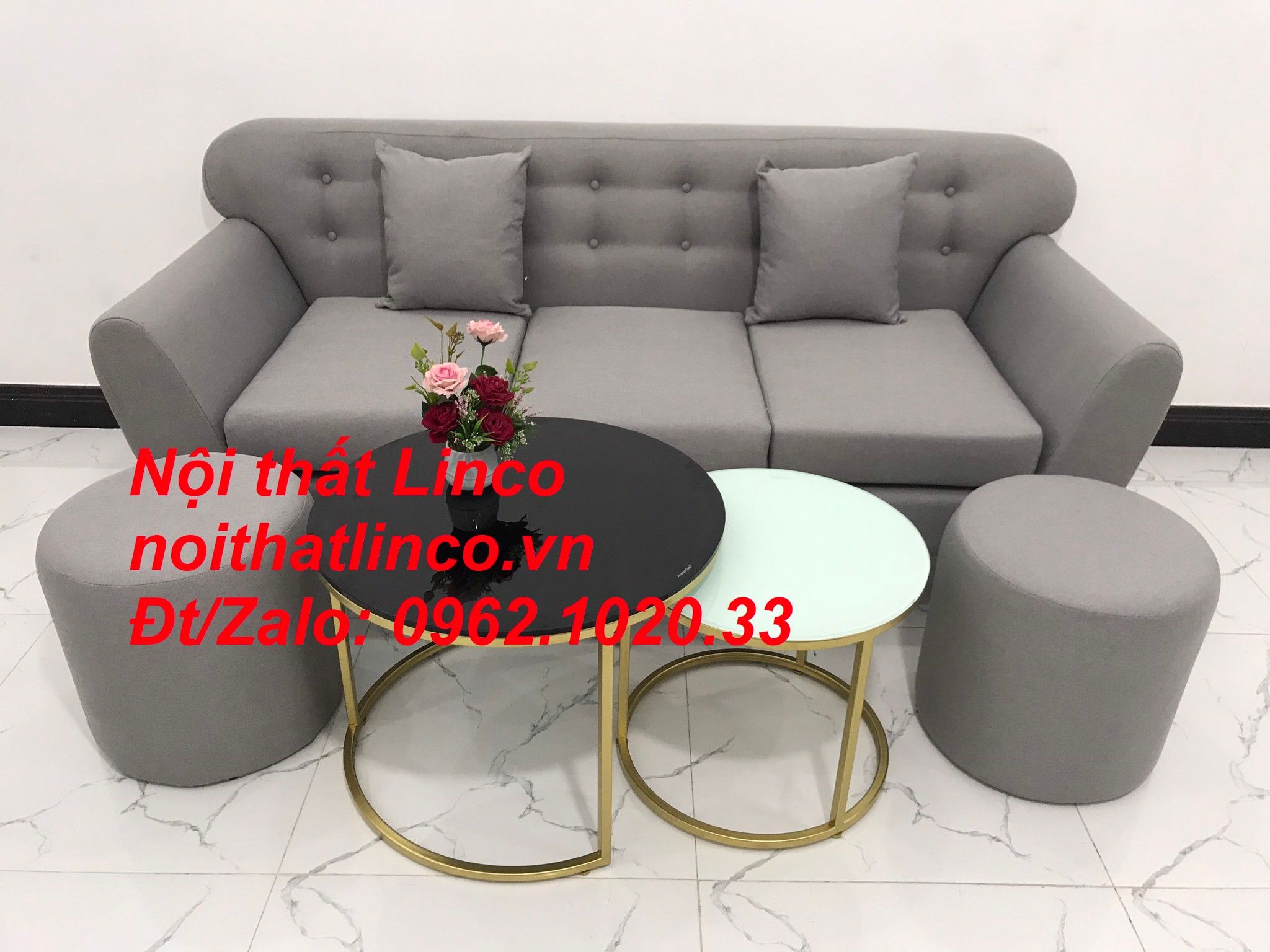 Bộ ghế sofa băng văng dài 1m9 xám ghi trắng giá rẻ Nội thất Linco HCM