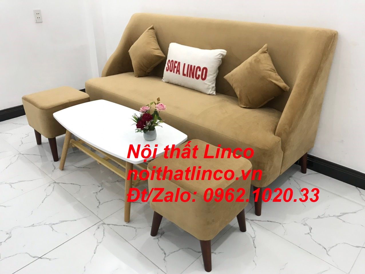 Bộ bàn ghế Sofa salong băng văng dài nâu sữa giá rẻ Nội thất Linco SG