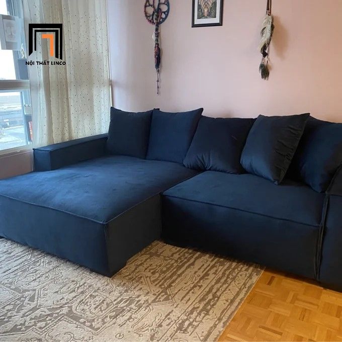 Bộ ghế sofa góc L hiện đại GT8 Madison xám trắng vải nhung
