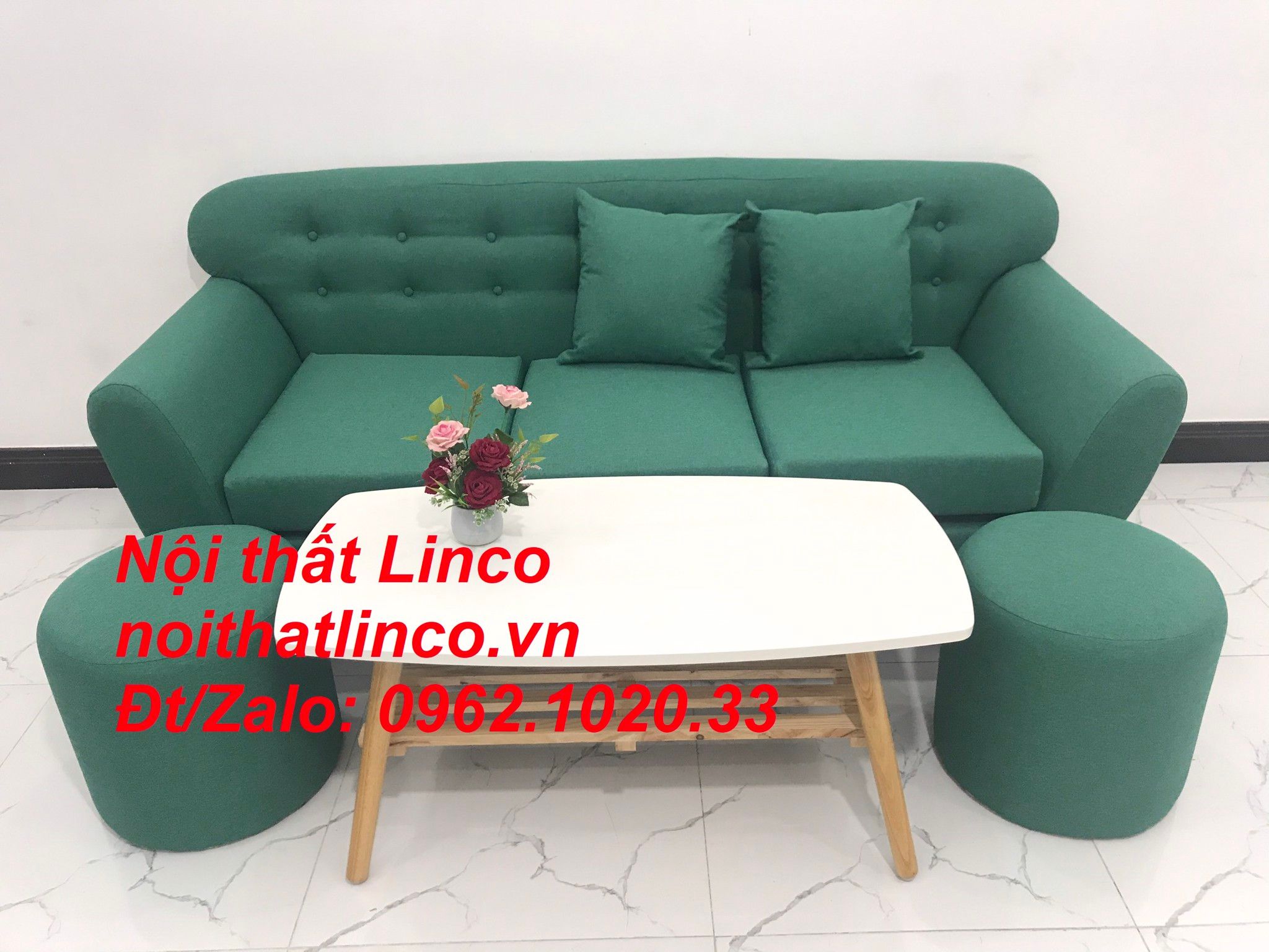 Bộ ghế sofa băng xanh ngọc lá cây giá rẻ nhỏ Nội thất Linco Sài Gòn SG
