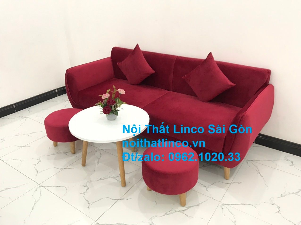 Ghế sofa văng dài 1m9 | Salong băng giá rẻ màu đỏ phòng khách | Nội thất Linco Sài Gòn