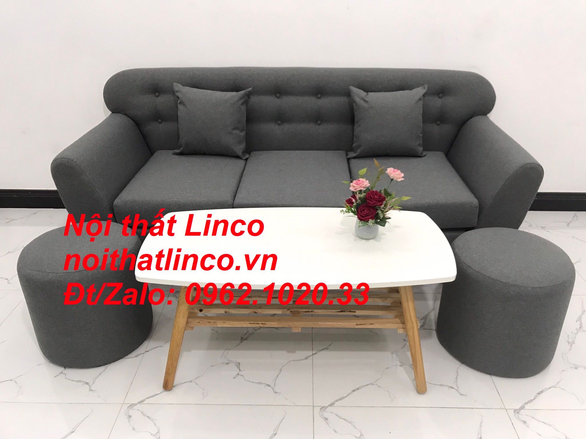 Bộ ghế sofa băng BTC dài 1m9 xám lông chuột vải bố