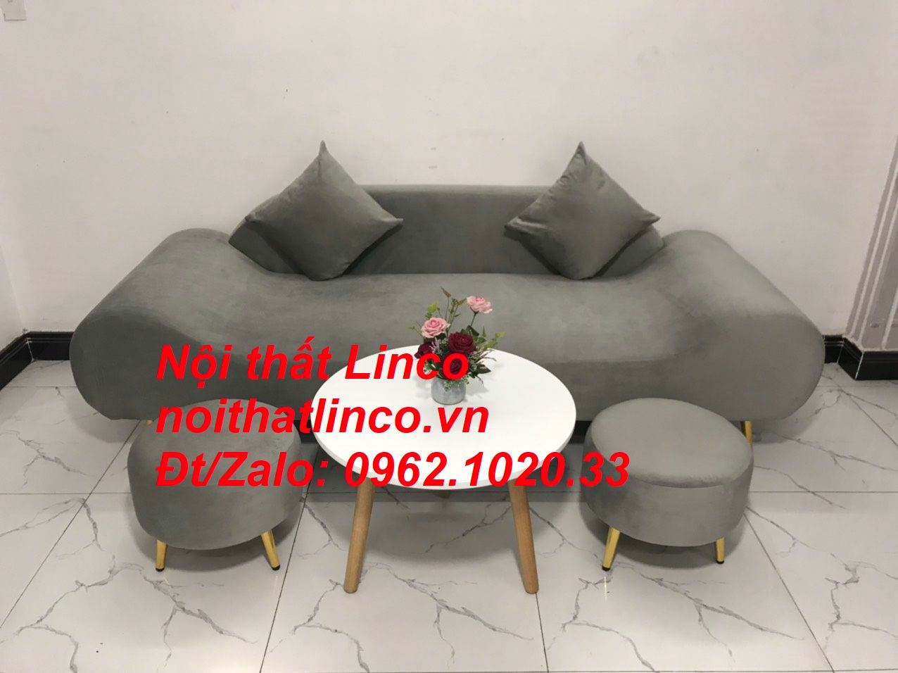 Bộ ghế sofa văng băng thuyền xám lông chuột nhỏ Nội thất Linco Sài Gòn