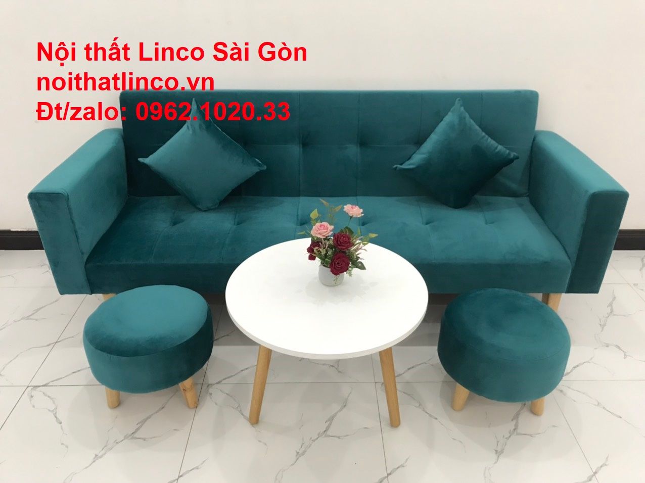 Bộ ghế salon sopha giường rẻ | Sofa màu xanh lá cây đậm phòng khách | Nội Thất Linco Sài Gòn