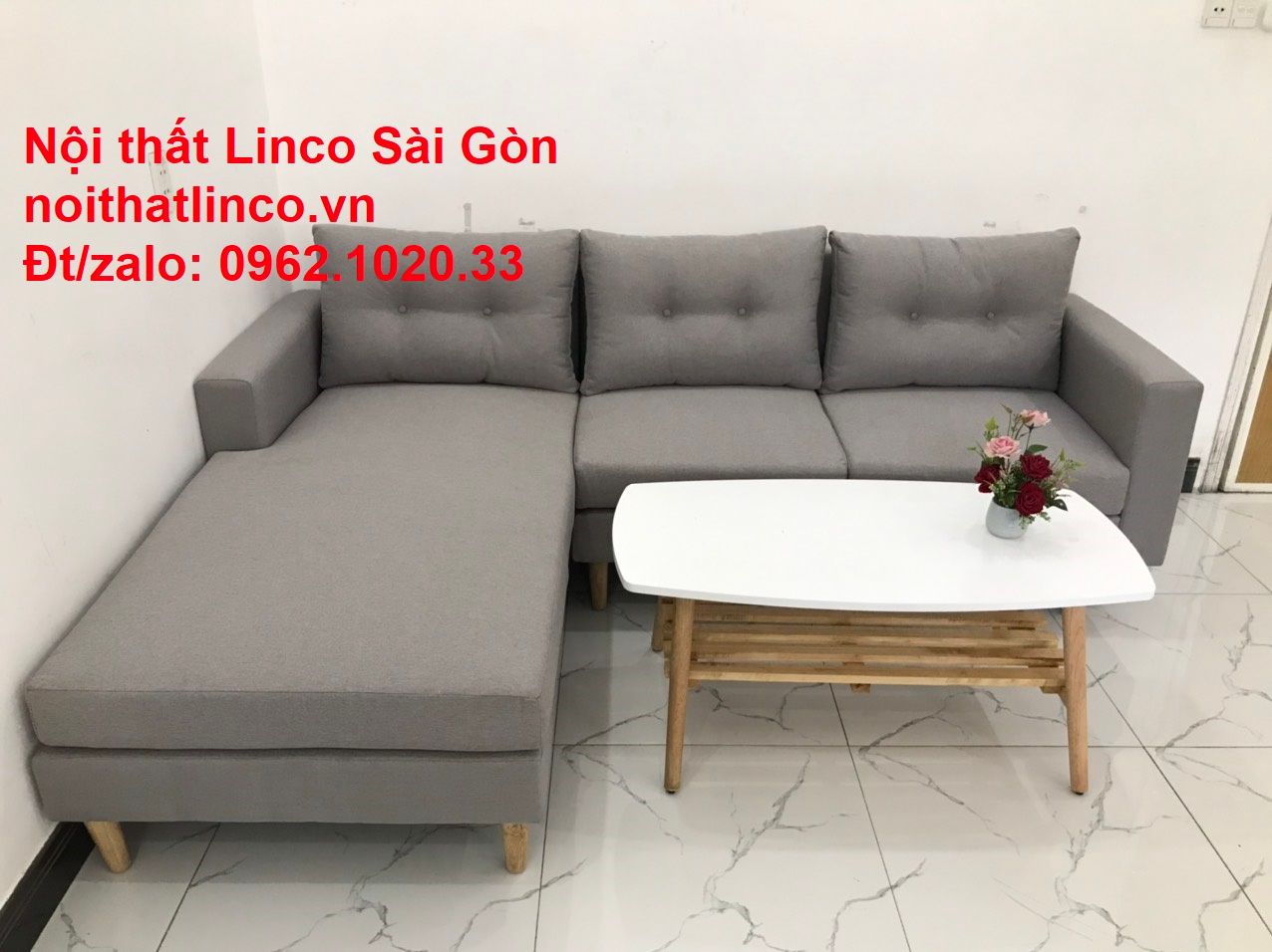 Bộ sofa góc giá rẻ | Ghế sofa góc L xám trắng đẹp giá rẻ nhỏ phòng khách | Nội thất Linco Tphcm Sài Gòn
