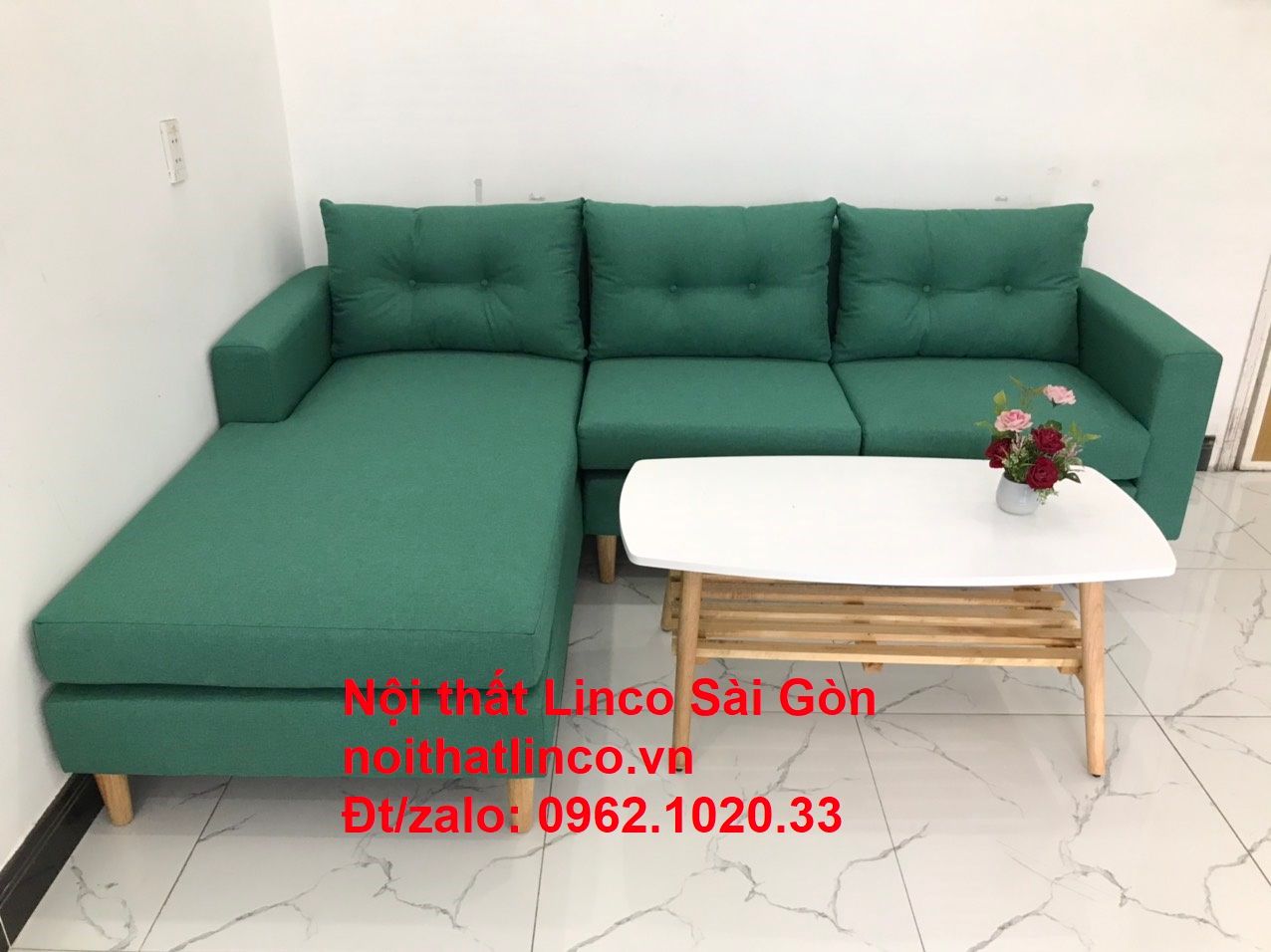 Sofa góc giá rẻ | Sofa phòng khách Góc chữ L Xanh ngọc rẻ đẹp | Nội thất Linco Sài Gòn