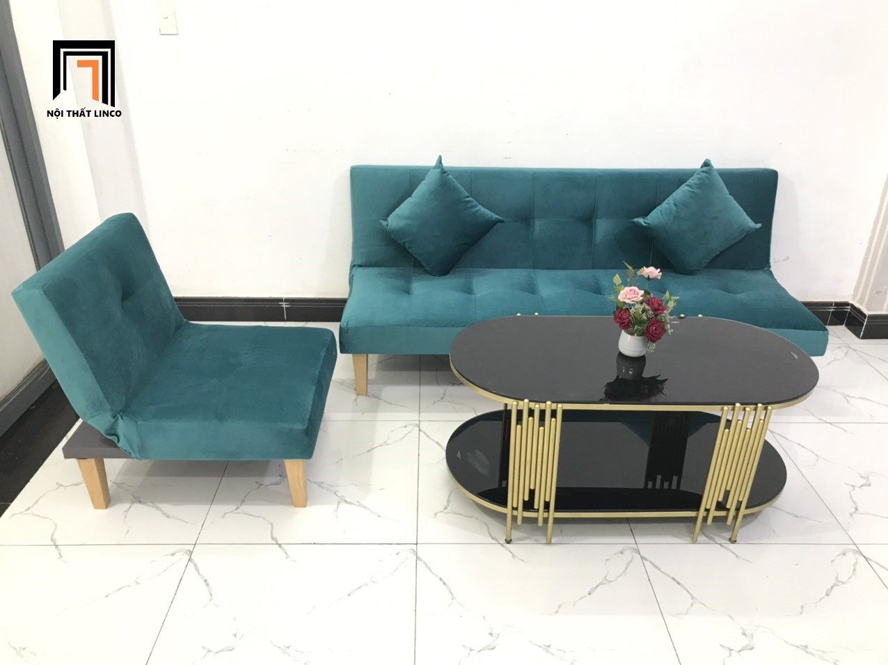 Bộ ghế sofa giường nằm nhỏ gọn NS01 màu xanh lá cây giá rẻ