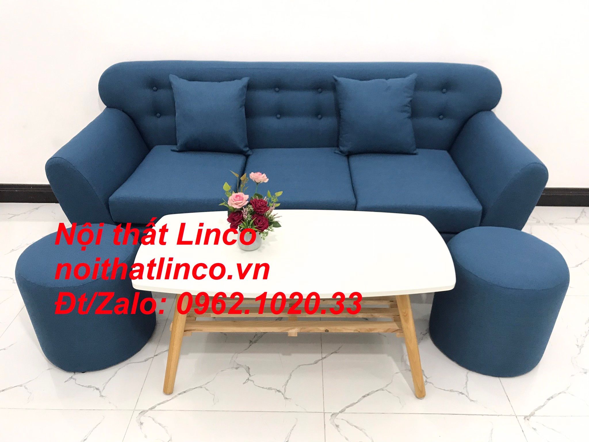 Sofa băng nhỏ giá rẻ | Sofa văng xanh dương rẻ | Nội thất Linco SG HCM