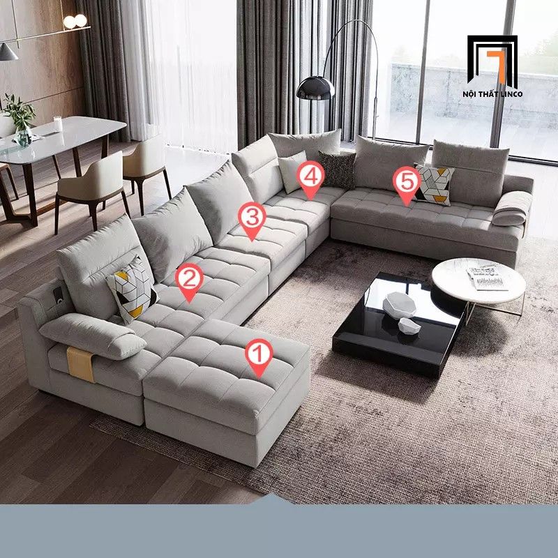 Ghế sofa góc L GT18 Linsy 3m25 x 1m6 cho phòng khách diện tích lớn