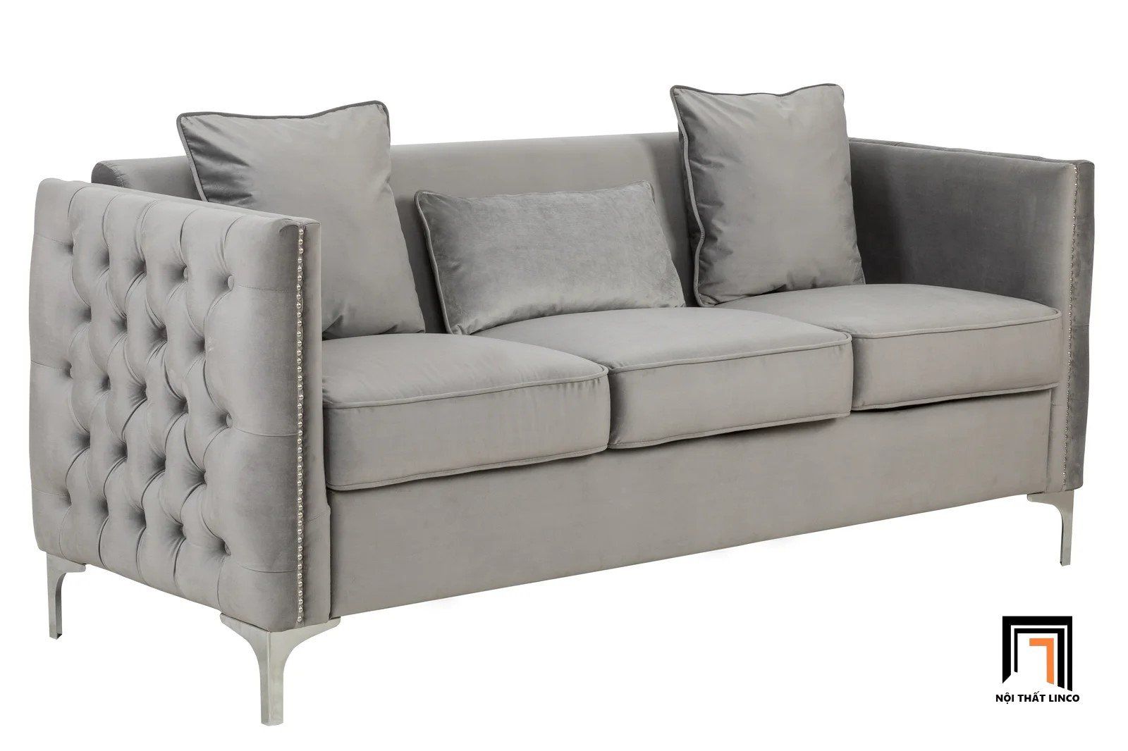 Bộ ghế sofa giật nút sang trọng KT122 Essex vải nhung xám trắng