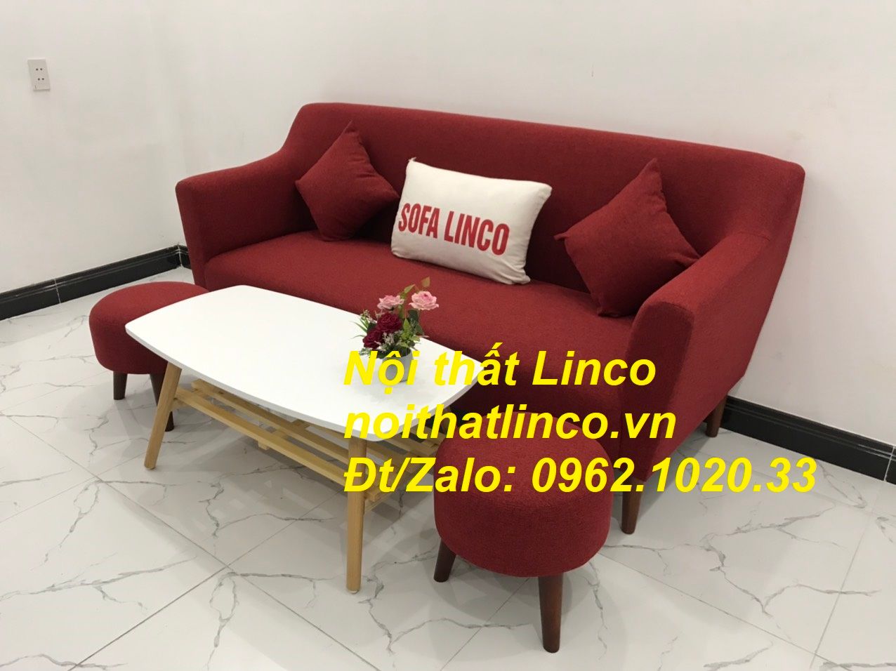 Bộ bàn ghế Sofa băng 1m9 đỏ giá rẻ phòng khách Nội thất Linco Sài Gòn