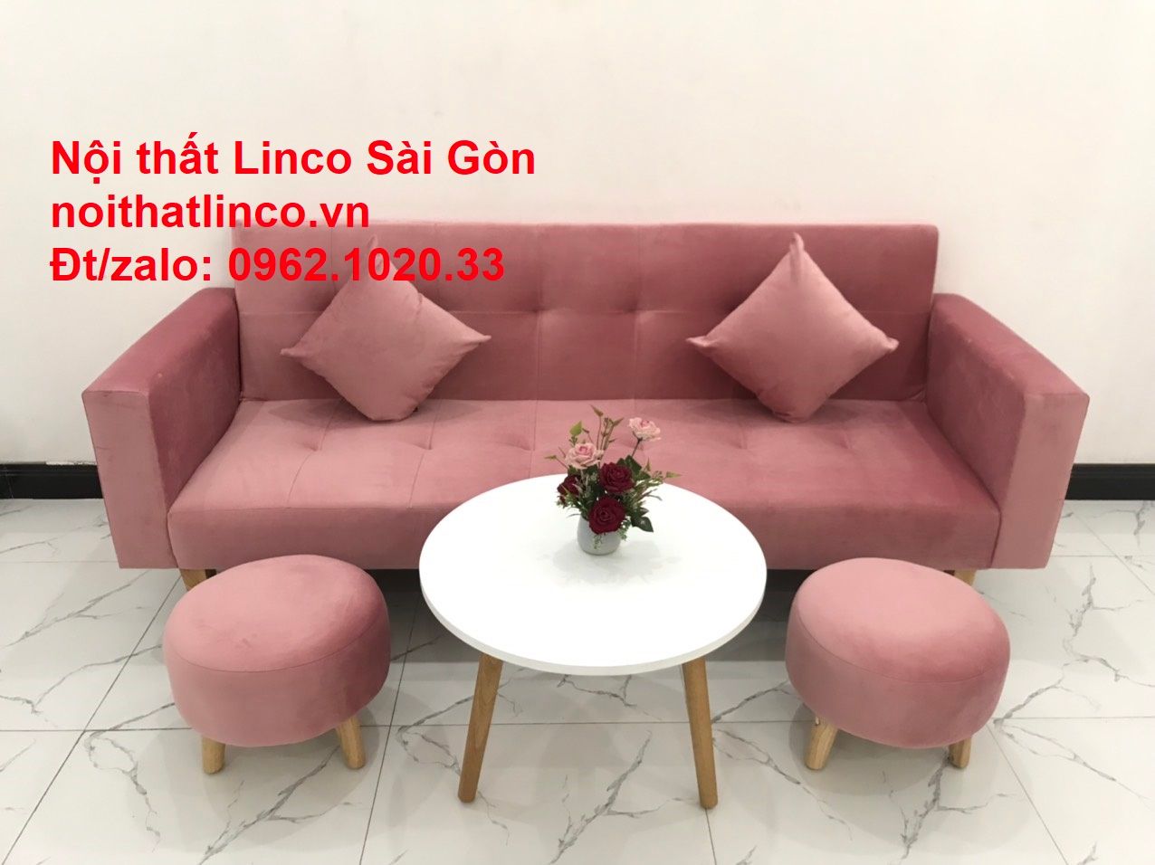 Bộ ghế sofa giường giá rẻ | Salong sopha màu hồng phấn đẹp phòng khách | Nội Thất Linco Sài Gòn