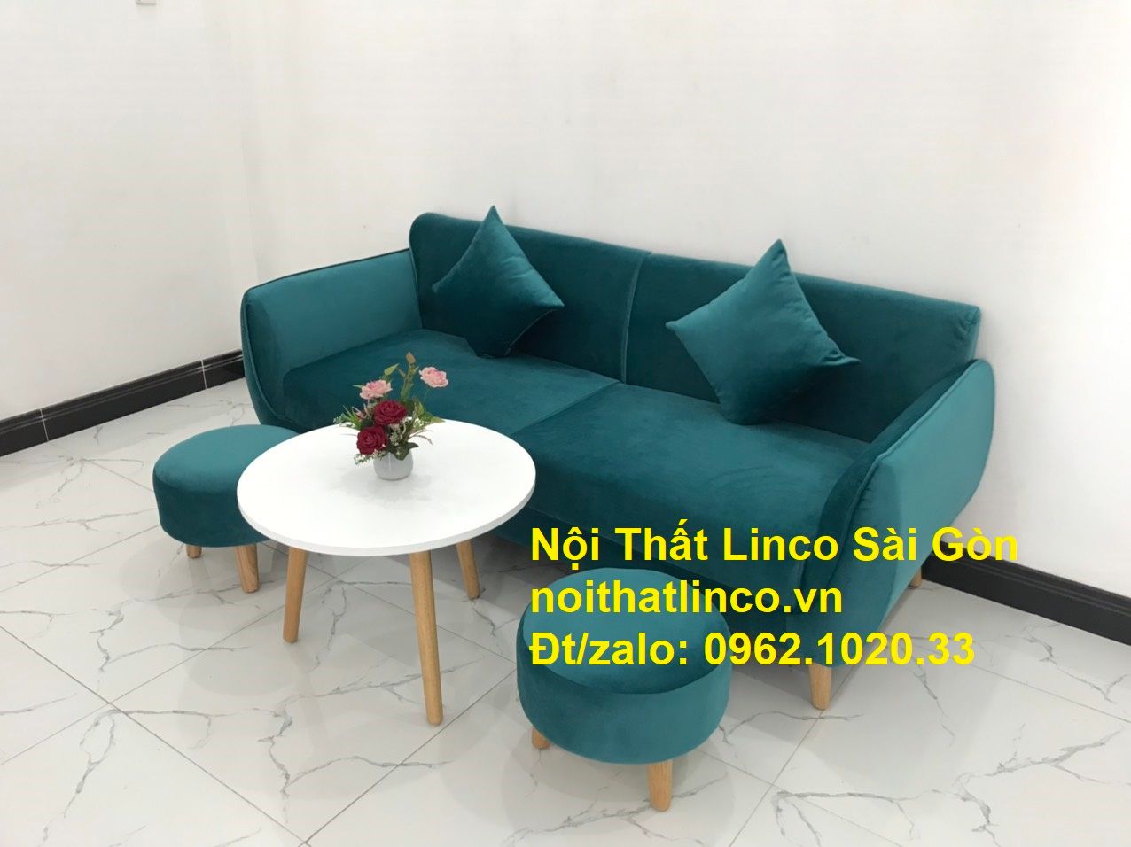 Bộ ghế salon sopha xanh cổ vịt giá rẻ | salong xanh lá cây phòng khách đẹp | Nội thất Linco Sài Gòn