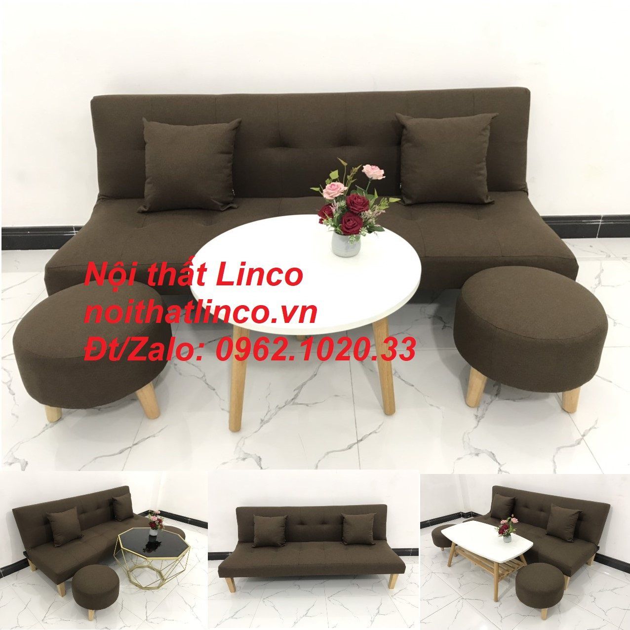 Bộ ghế sofa salon bed giường nằm 1m7 nâu cafe đậm giá rẻ