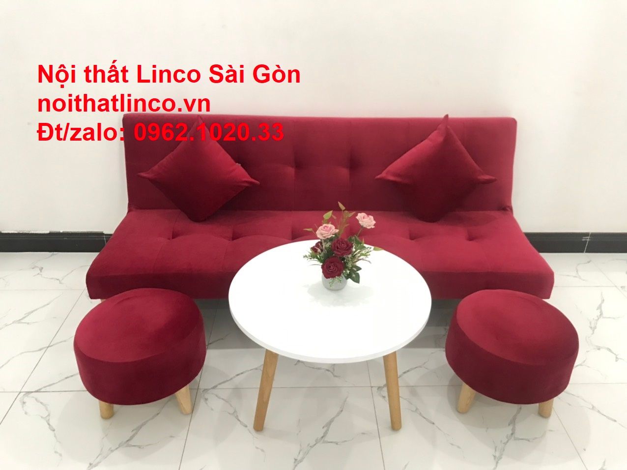 Bộ ghế sofa bed giường nằm màu đỏ mini nhỏ 1m7 giá rẻ đẹp Nội thất Linco Sài Gòn