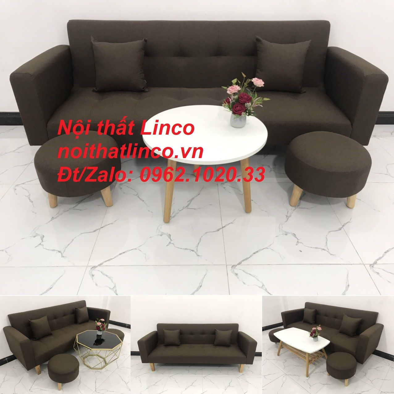 Bộ ghế sofa băng đa năng nâu cafe đậm rẻ Nội thất Linco HCM Sài Gòn SG