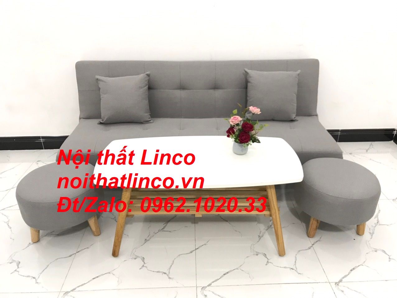 Bộ bàn ghế sofa bed giường SFG diện tích nhỏ xám ghi trắng