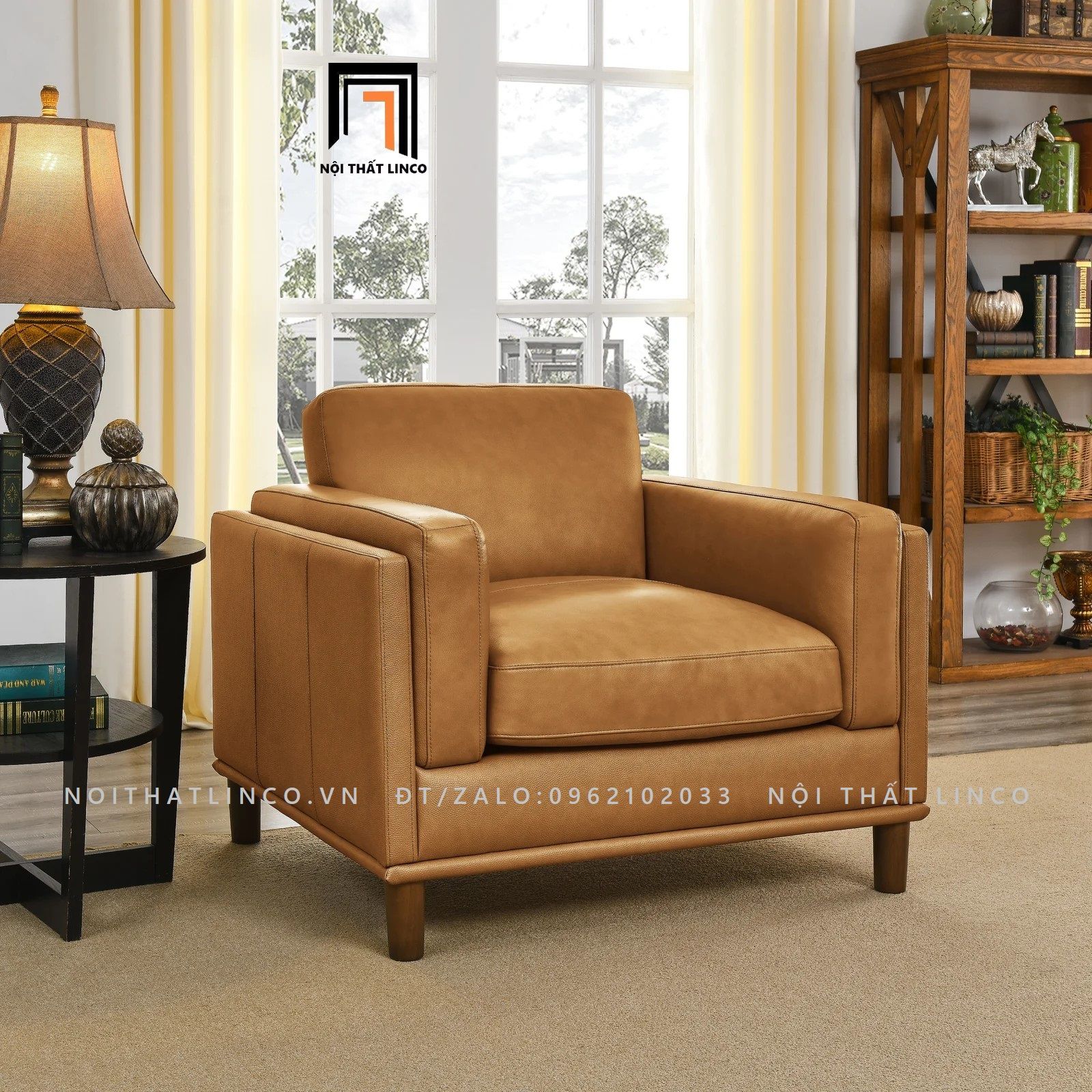Bộ ghế sofa phòng khách KT35 Kassy da simili màu da bò