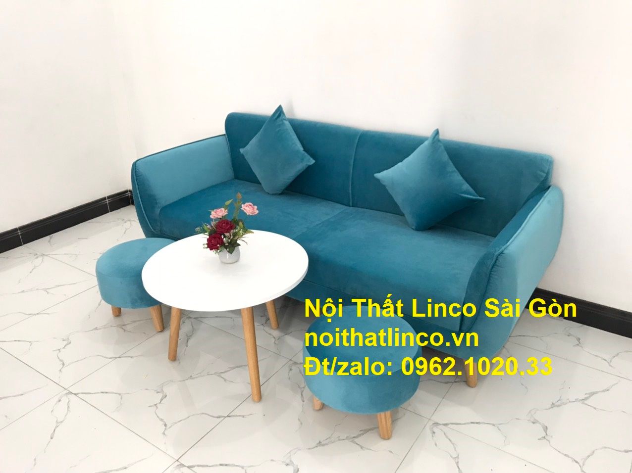 Bộ bàn ghế sofa băng xanh dương nước biển | sopha giá rẻ xanh dương da trời đẹp | ở tại Linco Sài Gòn