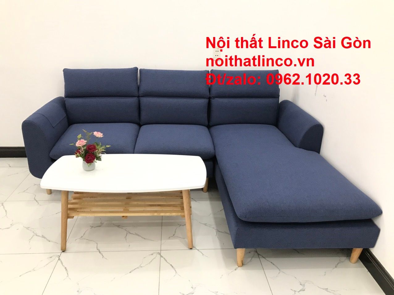 Bộ bàn ghế sofa góc | Sofa góc chữ L xanh đậm giá rẻ đẹp phòng khách | Nội thất Linco Tphcm