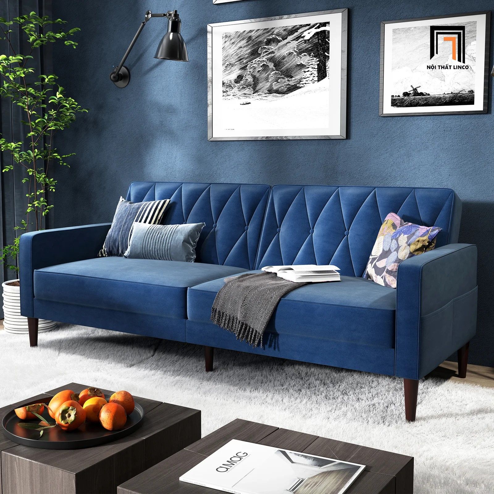 Ghế sofa thông minh bật giường nằm GB38 Honbay 1m9 vải nhung