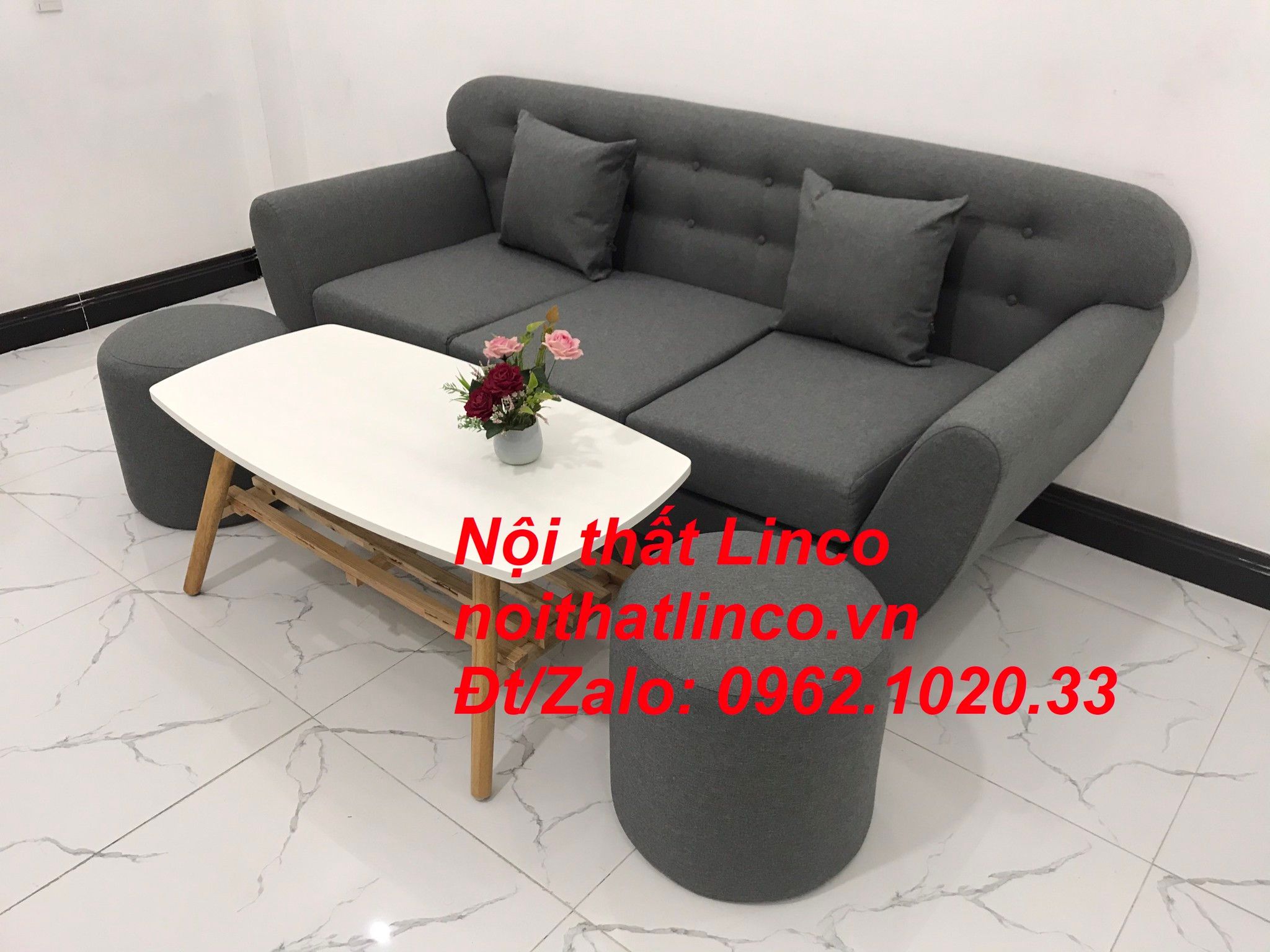 Bộ ghế sofa băng BTC dài 1m9 xám lông chuột vải bố