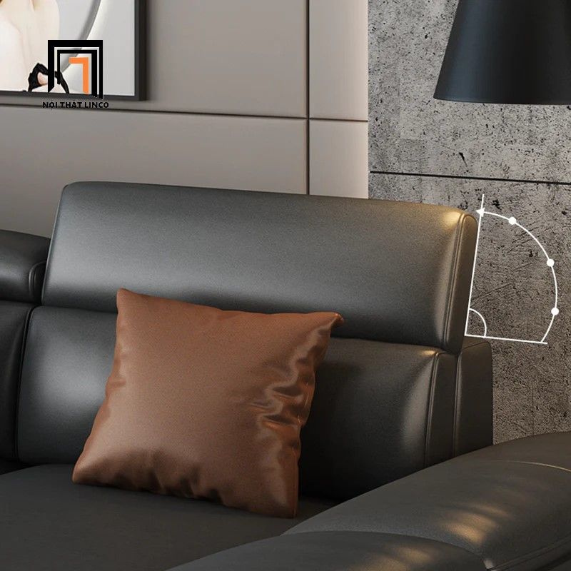 Bộ ghế sofa góc L sang trọng GT176 Souris 2m6 x 1m7 da giả đen