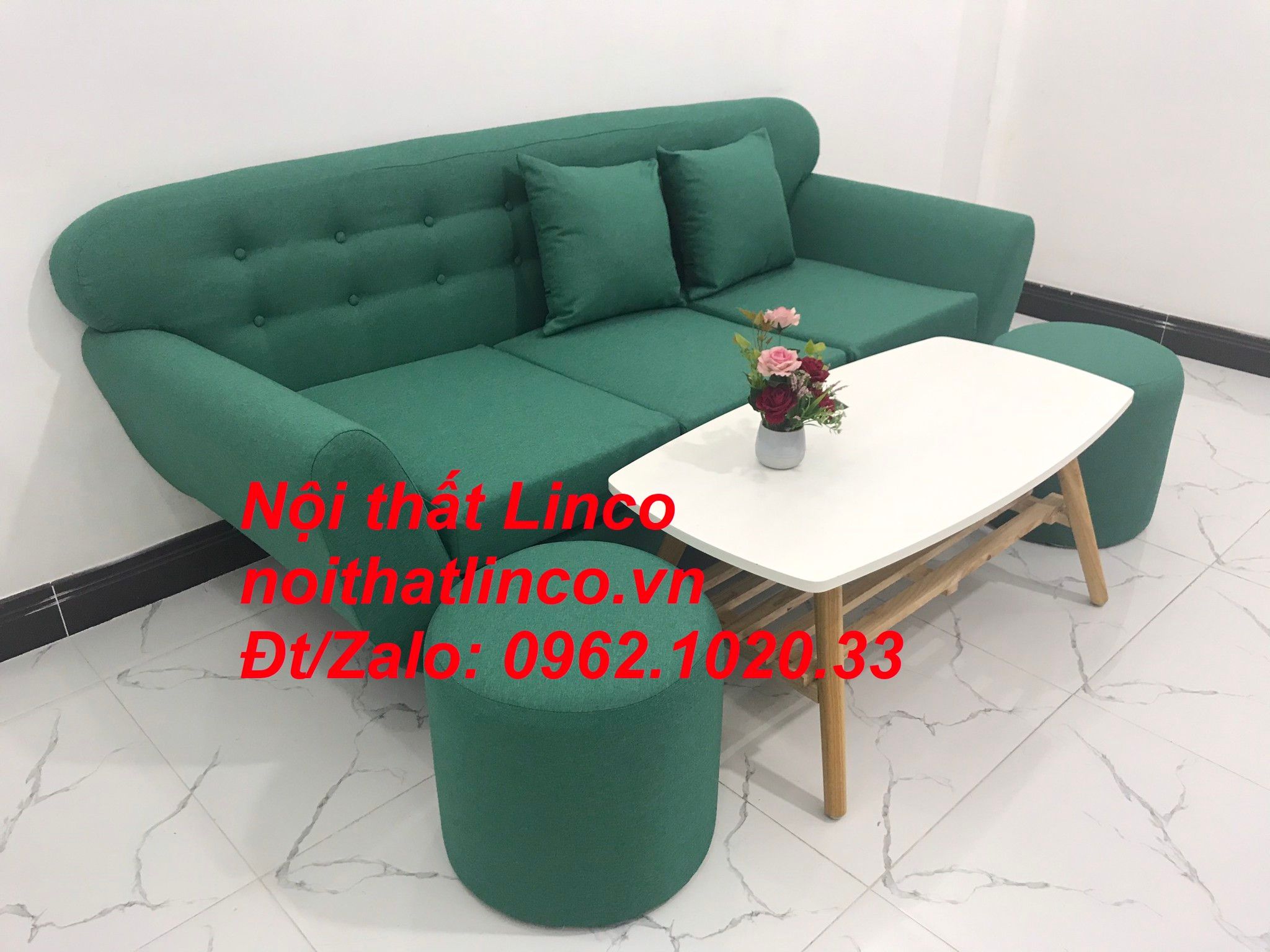 Bộ ghế sofa băng xanh ngọc lá cây giá rẻ nhỏ Nội thất Linco Sài Gòn SG