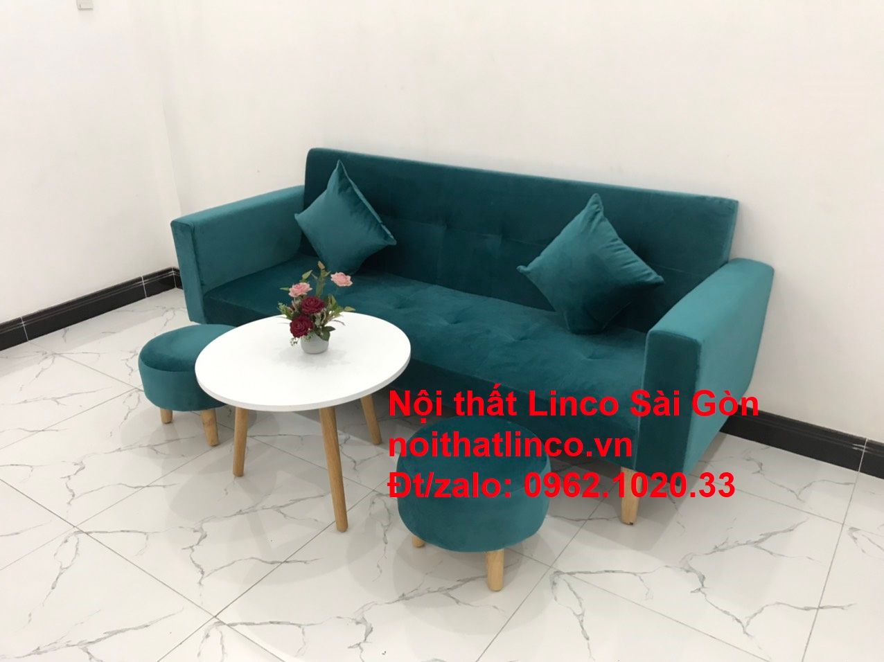 Bộ ghế salon sopha giường rẻ | Sofa màu xanh lá cây đậm phòng khách | Nội Thất Linco Sài Gòn