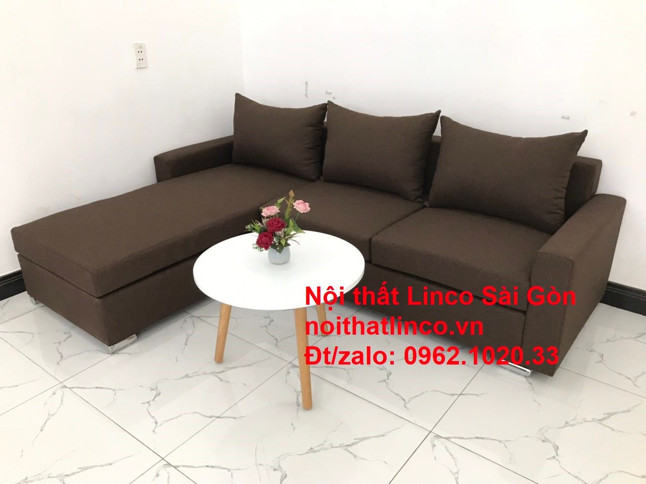 Bộ ghế sofa góc giá rẻ salon góc L Nâu cafe đen đậm sopha phòng khách đẹp hiện đại Nội thất Linco Tphcm Sài Gòn