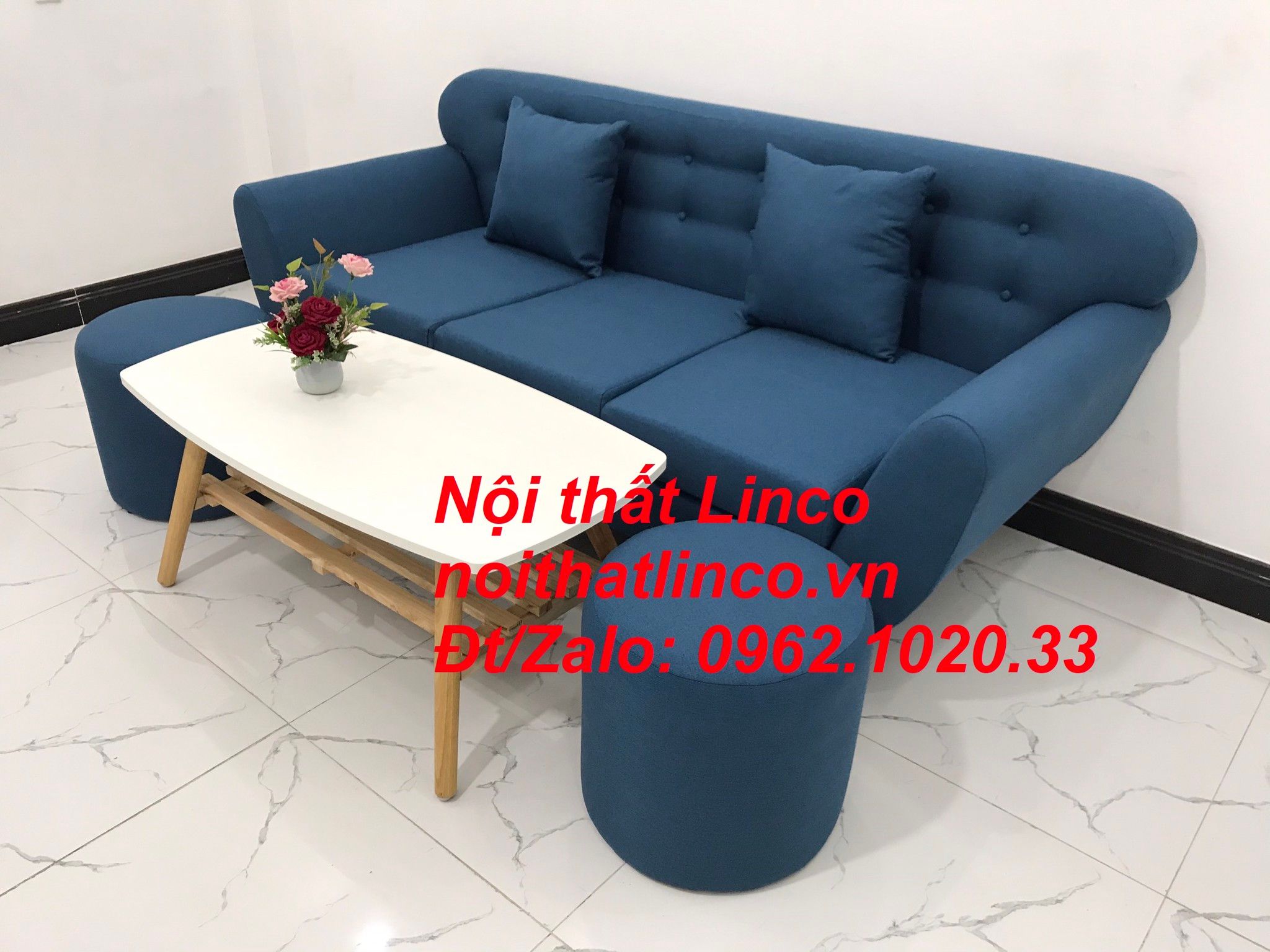 Sofa băng nhỏ giá rẻ | Sofa văng xanh dương rẻ | Nội thất Linco SG HCM